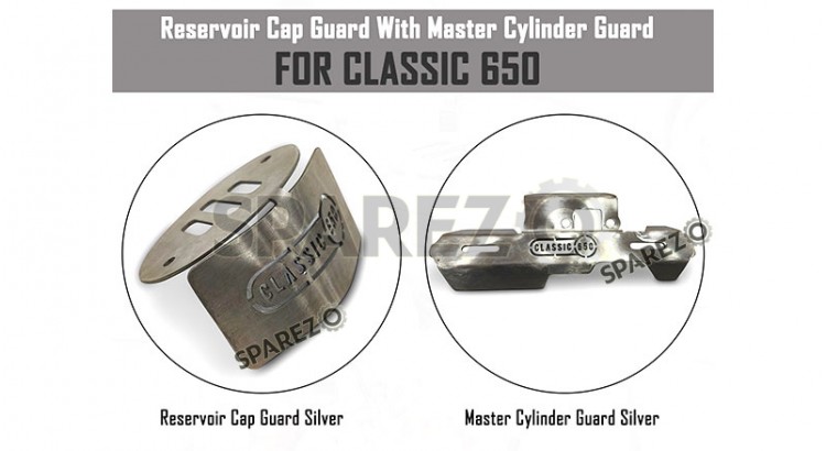 For Royal Enfield Classic 650 Master Cylinder Guard and Reservoir Cap Guard Silver - SPAREZO